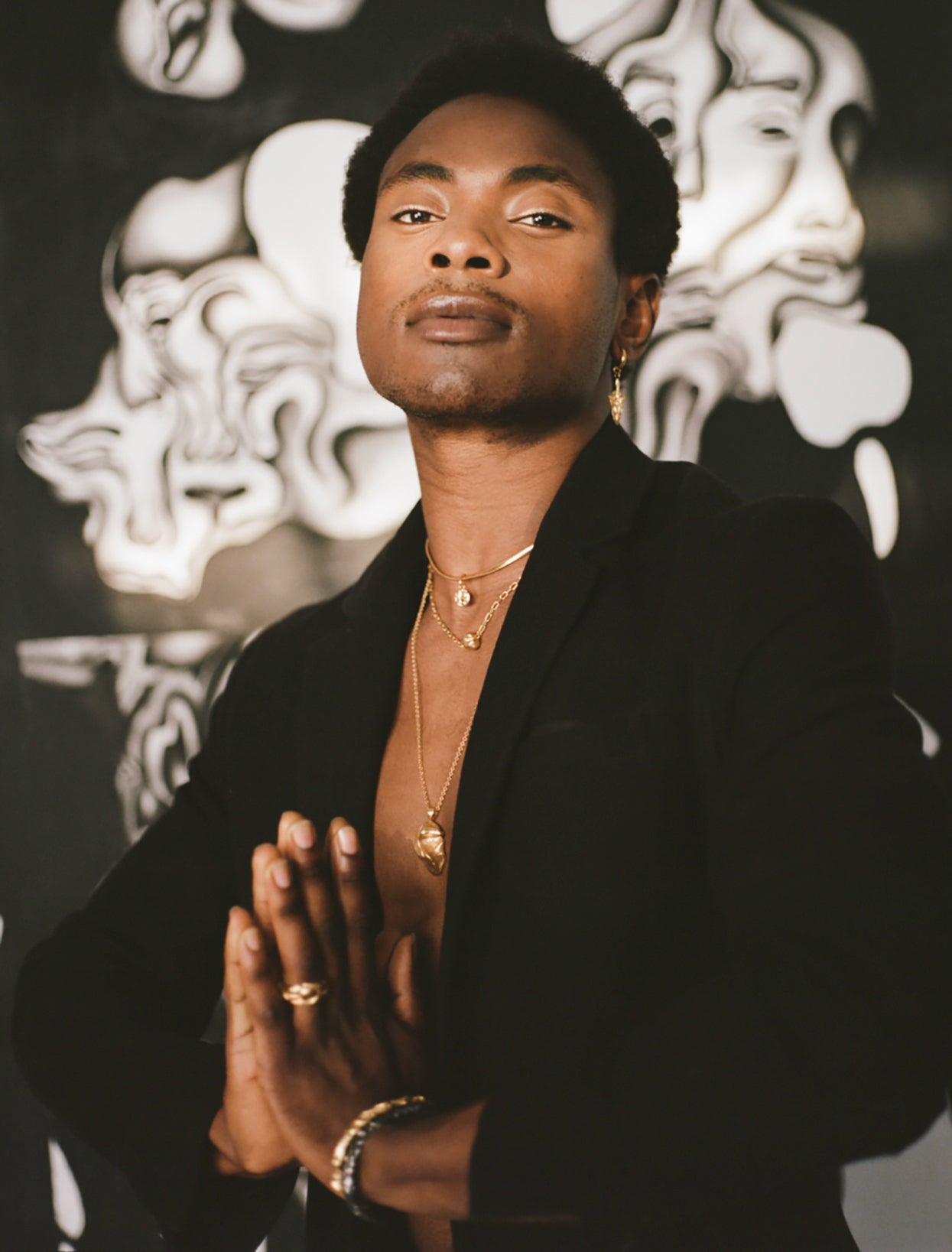 Model wearing gold vermeil Richard Murphy Jewellery