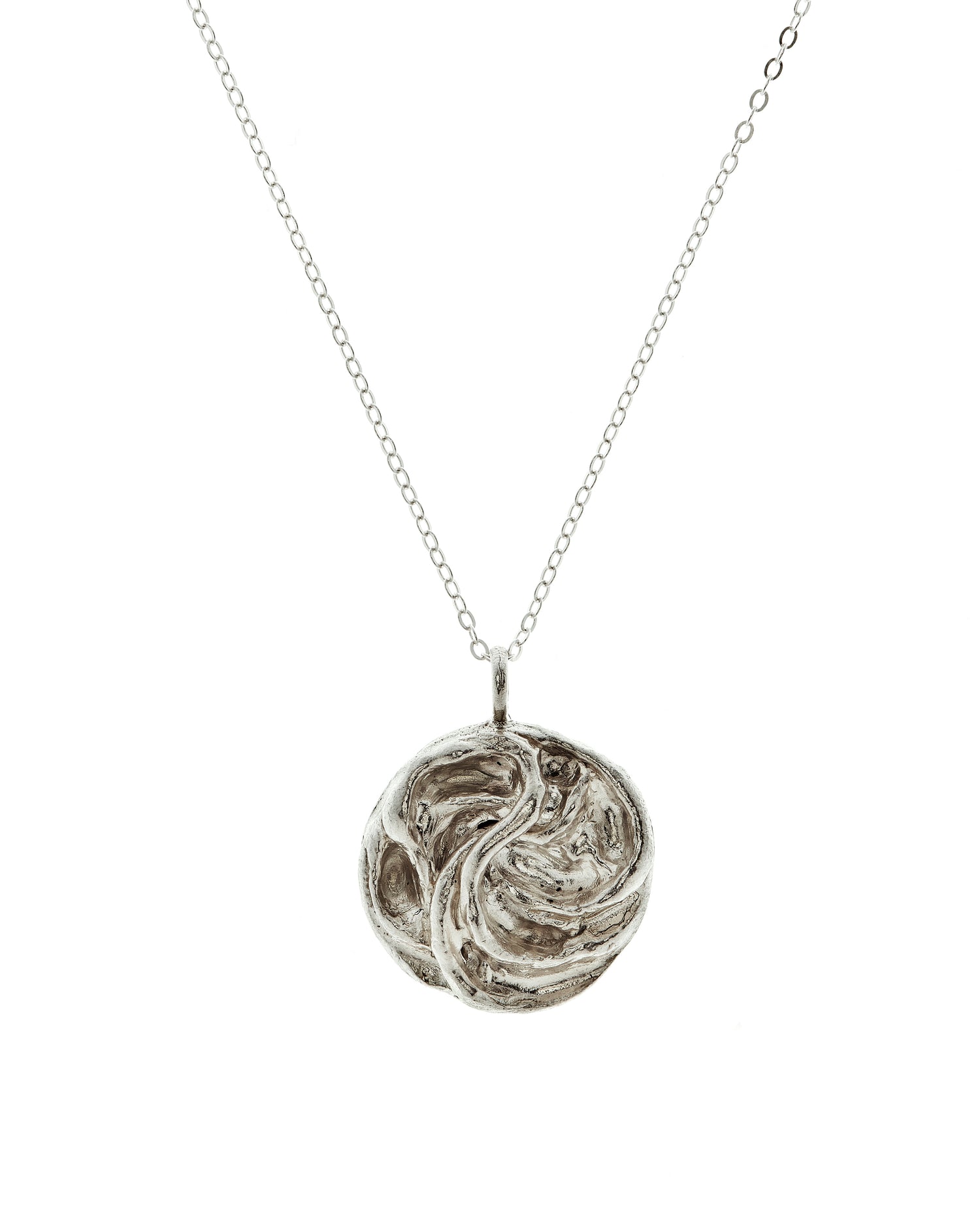 Sterling silver necklace polished and designed in flowing organic shape