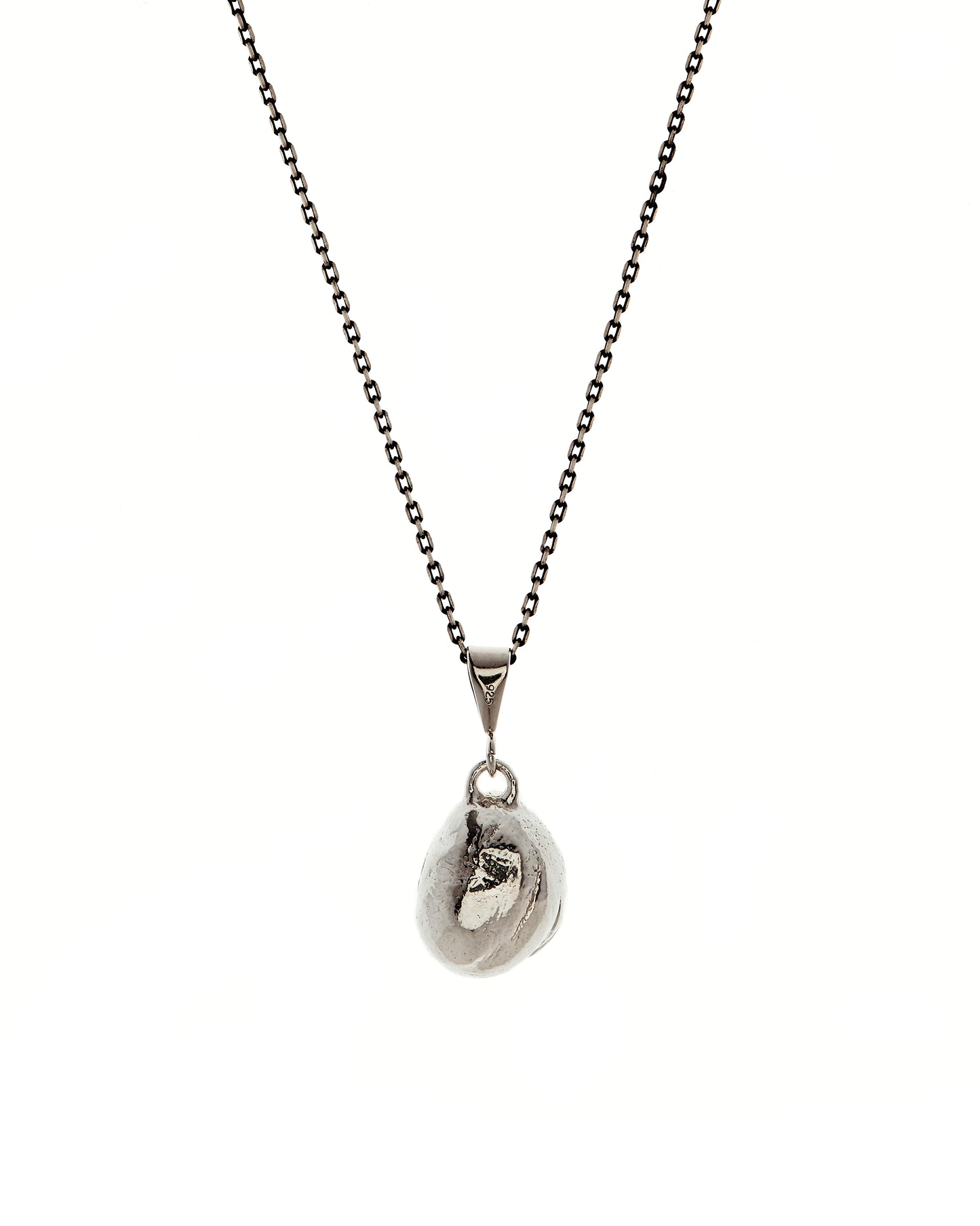 Sterling silver polished pendant on oxidised chain