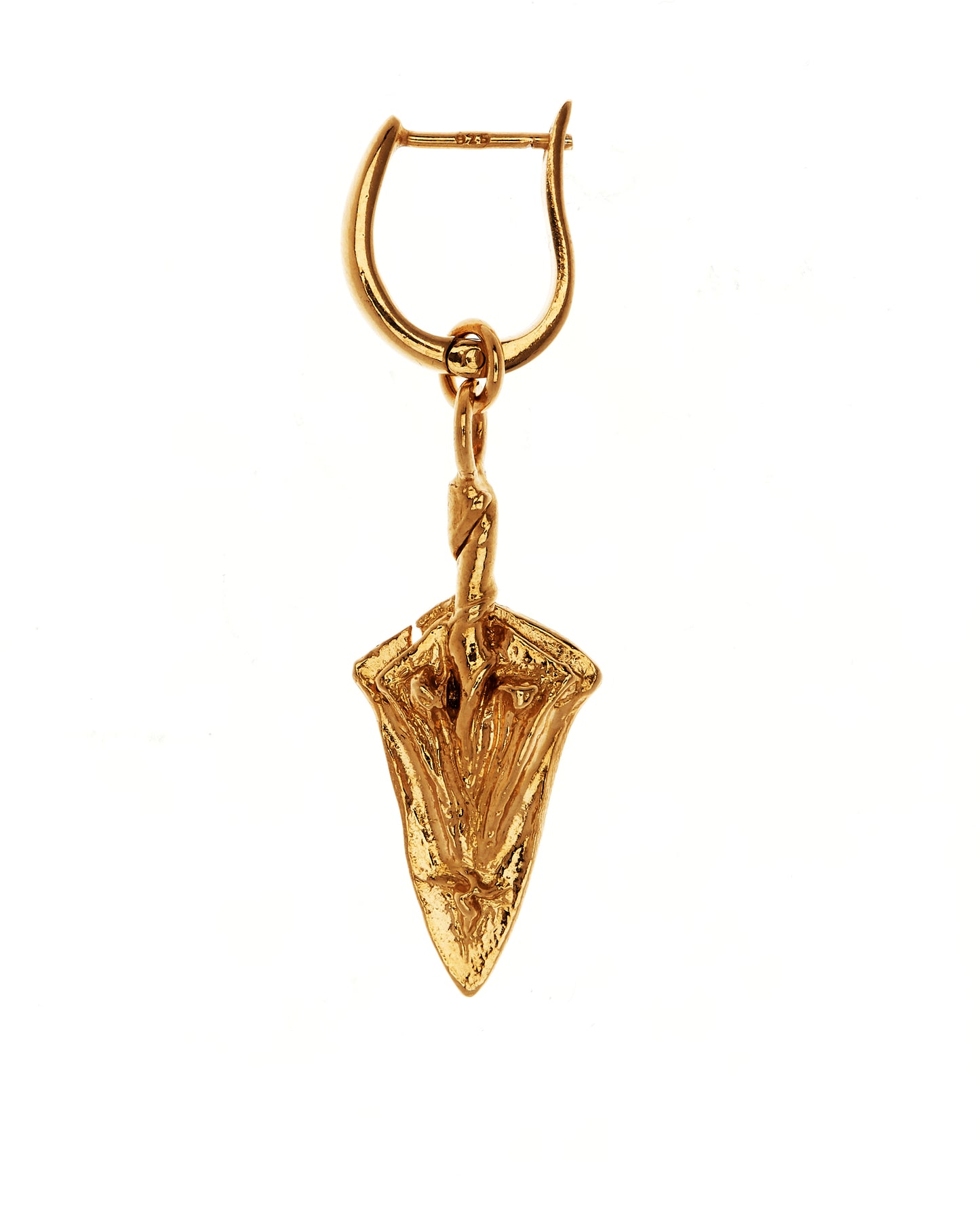Detailed gold vermeil earring in the shape of a spear