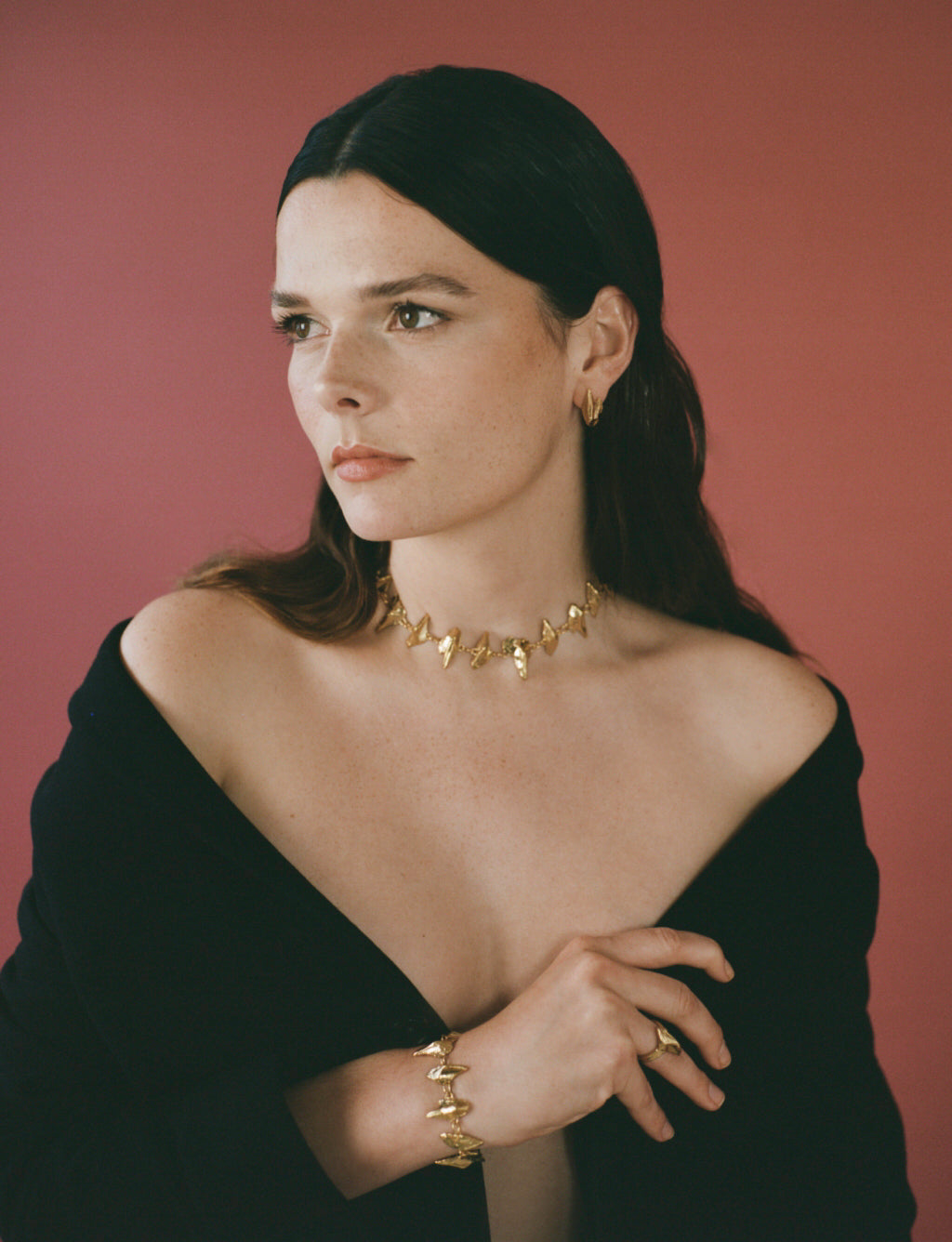 Model wearing handcrafted Irish jewellery