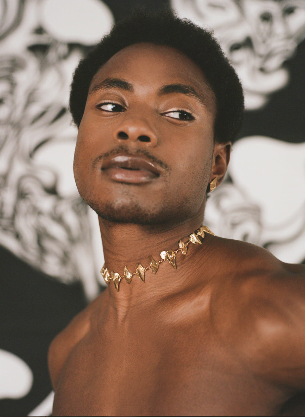 Model wearing handcrafted gold vermeil necklace 