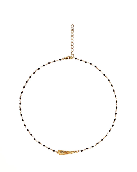 Black beaded rosary type chain with gold