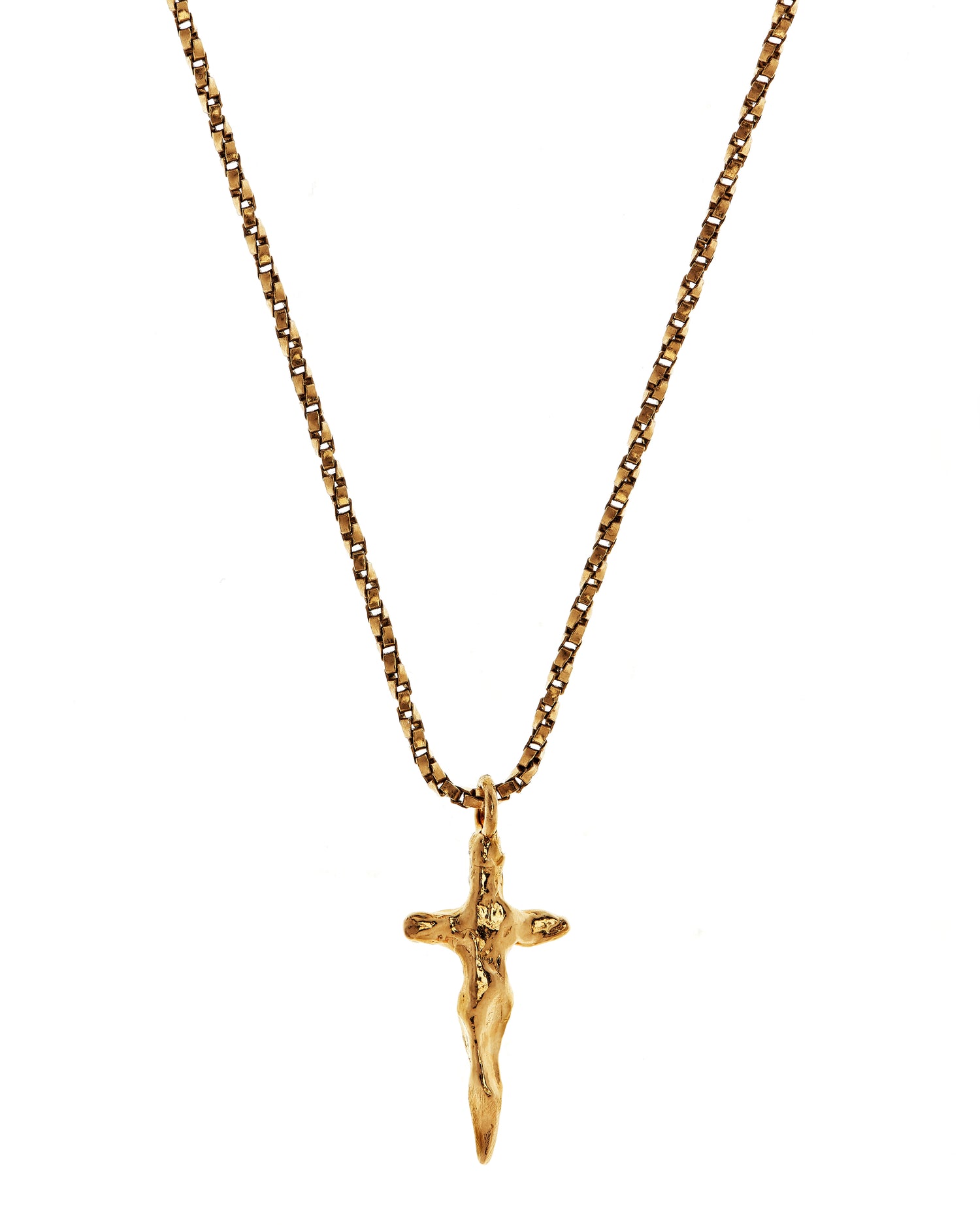 Back view of crucifix necklace in gold