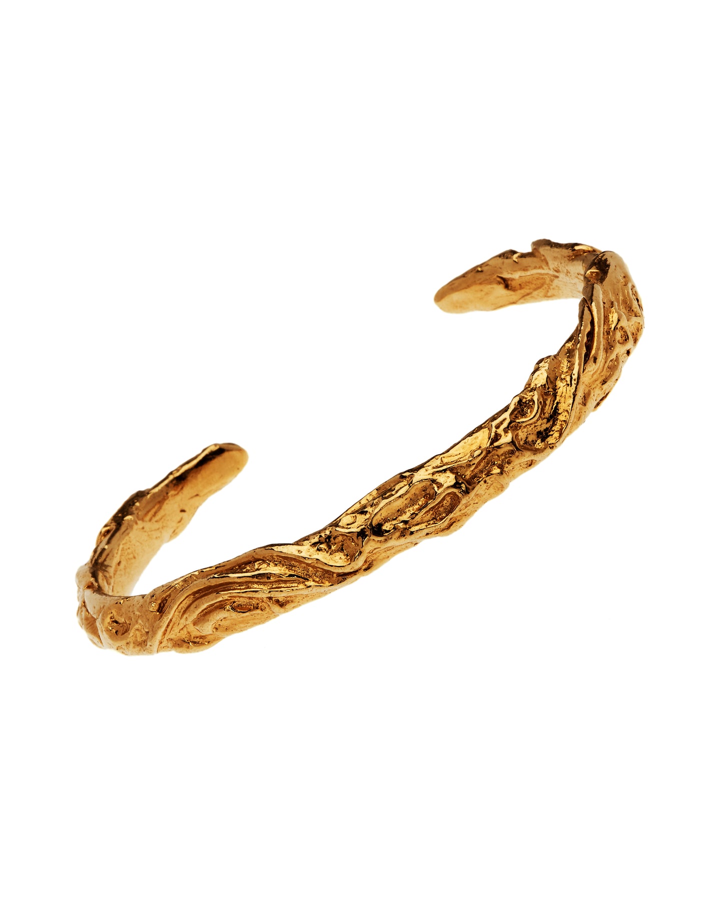 Gold vermeil open bangle with designs inspired by Newgrange